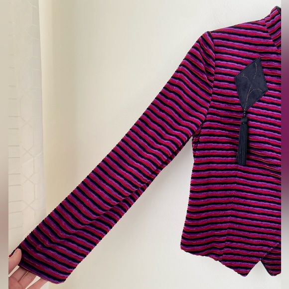 Velvet and metallic textured stripe jacket with tassel embellishment - Picture 15 of 17